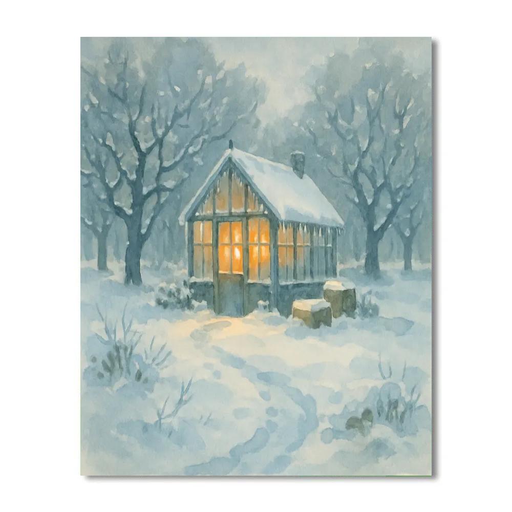 Lanternlit Winter Greenhouse Orchard Paint by numbers art