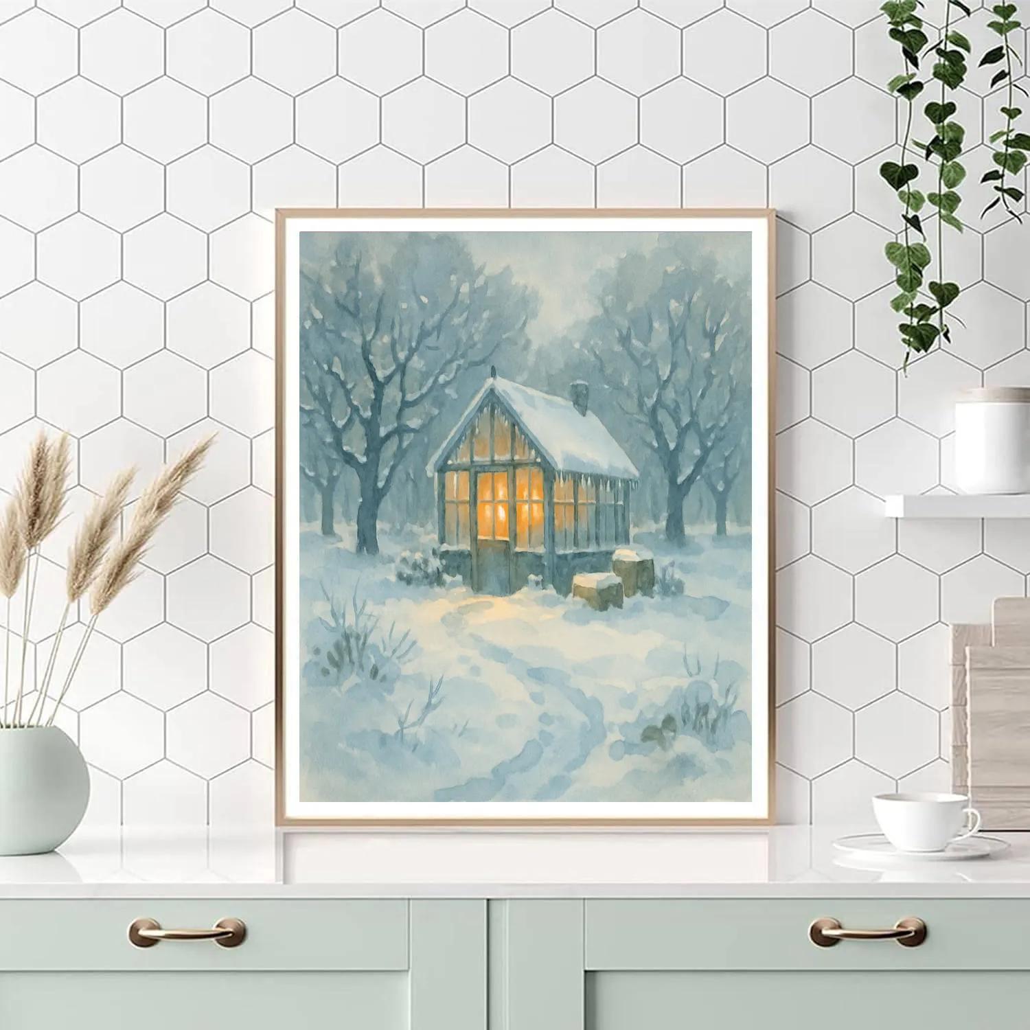 Lanternlit Winter Greenhouse Orchard Paint by numbers art