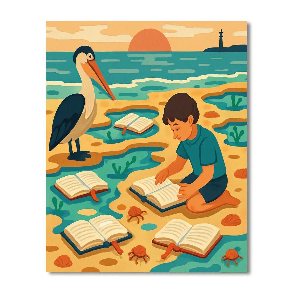 Beach Tidepool Library At Low Sun paint by color