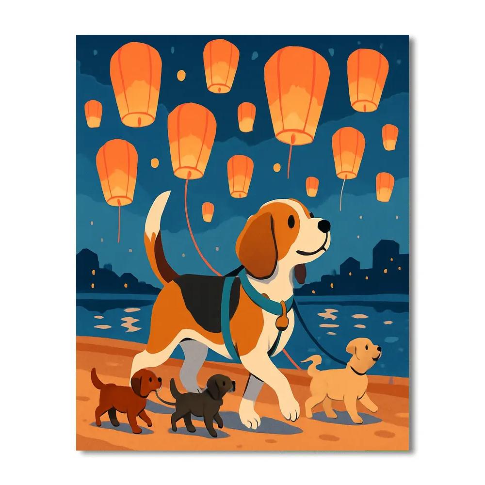 Sky Lantern Dog Parade Numbered painting kits