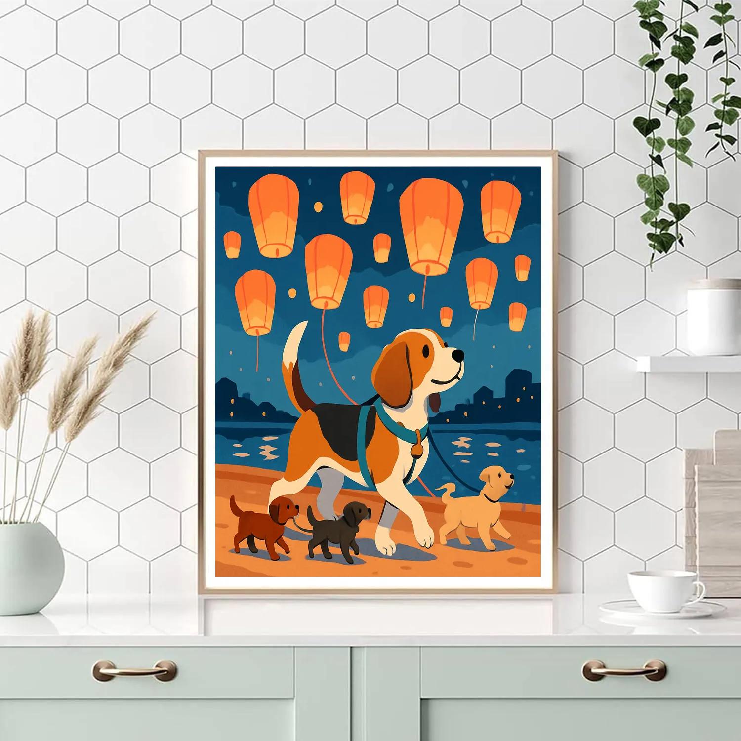 Sky Lantern Dog Parade Numbered painting kits