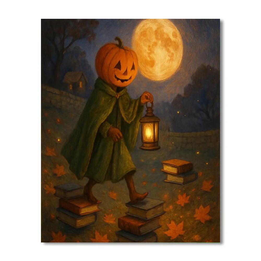 Lantern Library Under The Harvest Moon Number painting