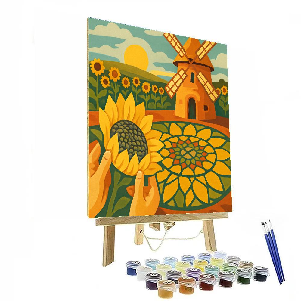 Windmill Workshop With Sunflower Mosaic Numbered painting kits