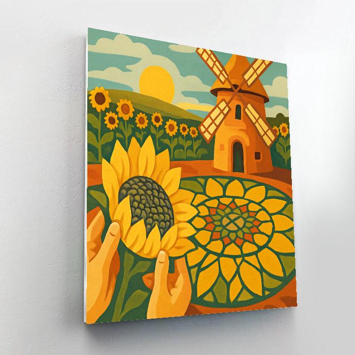 Windmill Workshop With Sunflower Mosaic Numbered painting kits