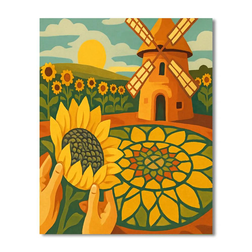 Windmill Workshop With Sunflower Mosaic Numbered painting kits
