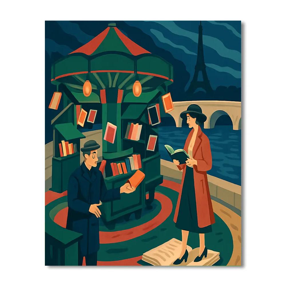 Midnight Bookstall Carousel In Paris Paint by numbers kits
