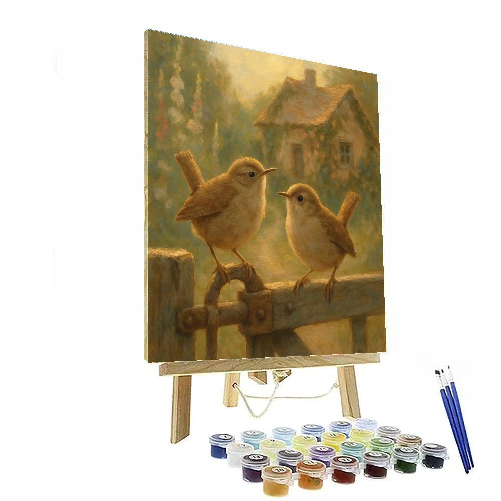 Hearthlight Wrens At The Cottage Gate paint by color