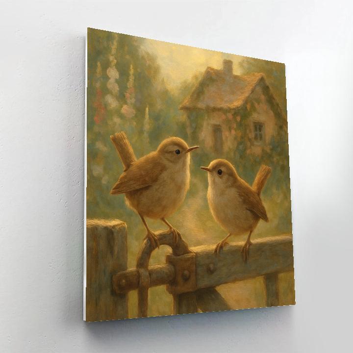 Hearthlight Wrens At The Cottage Gate paint by color