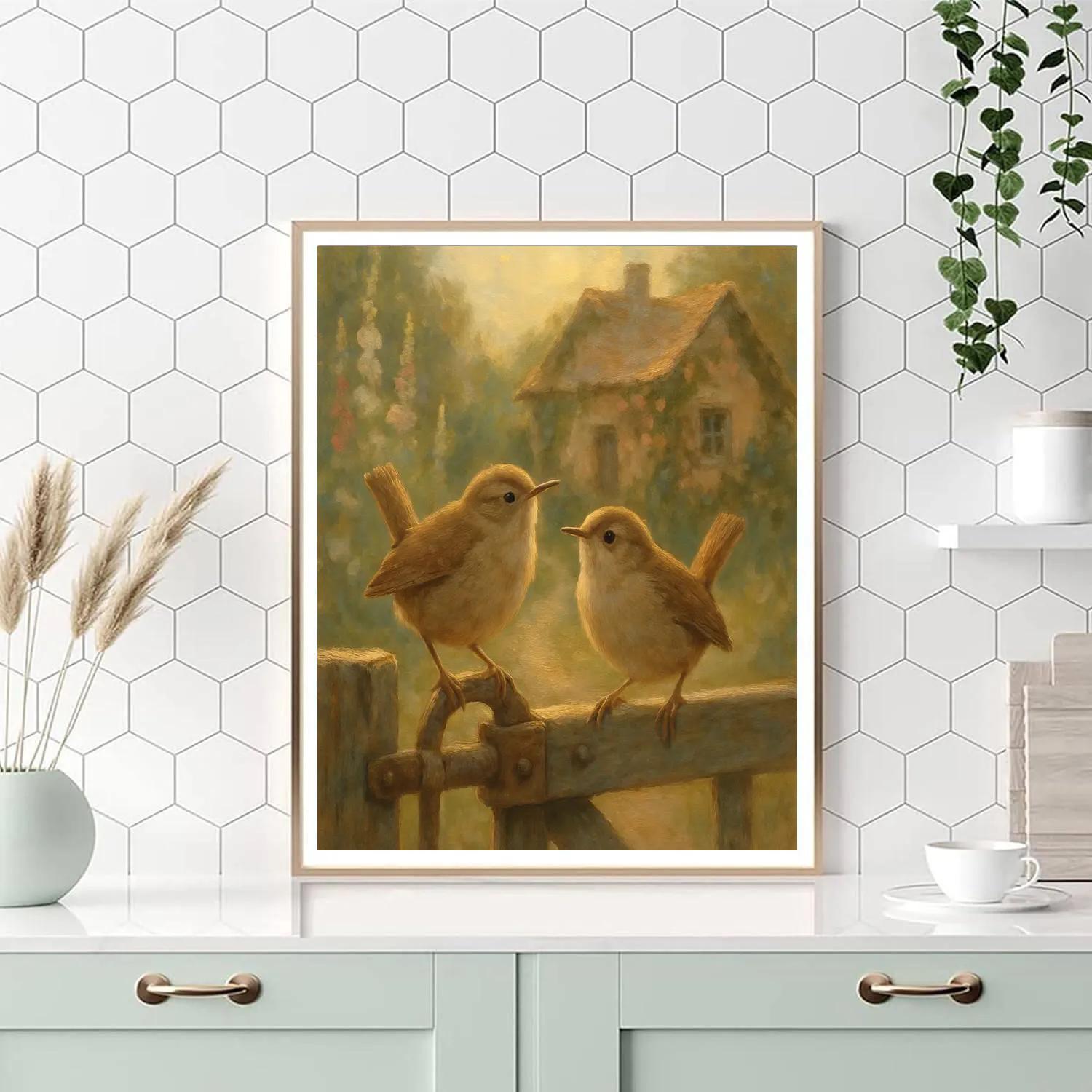 Hearthlight Wrens At The Cottage Gate paint by color