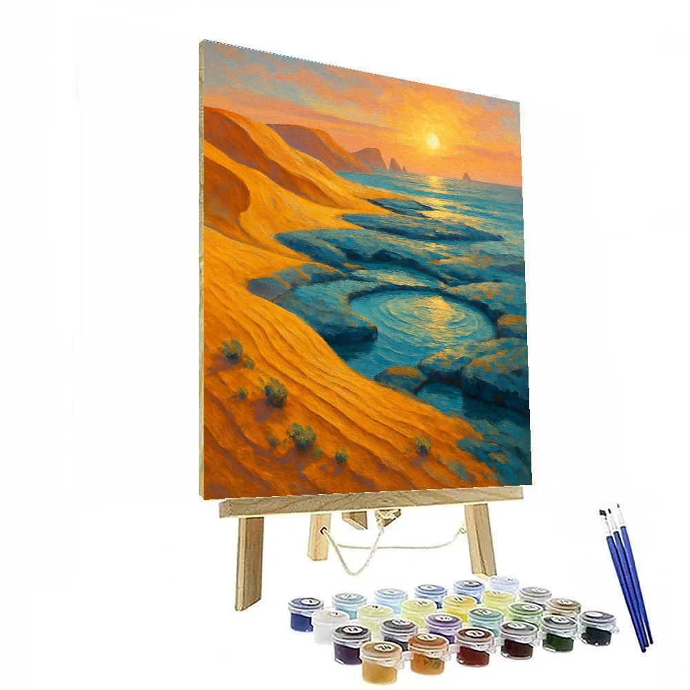 Sunrise Over The Saffron Dunes And Blue Rock Pools paint by color