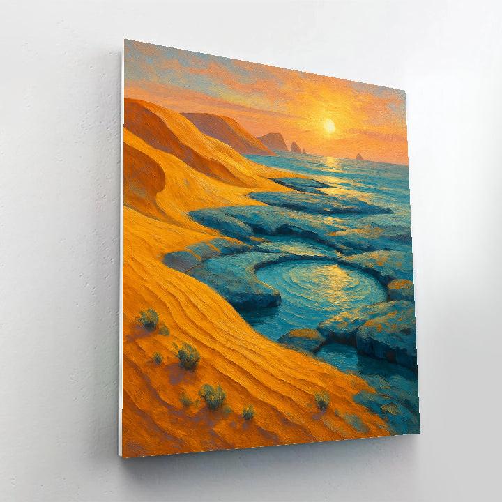 Sunrise Over The Saffron Dunes And Blue Rock Pools paint by color