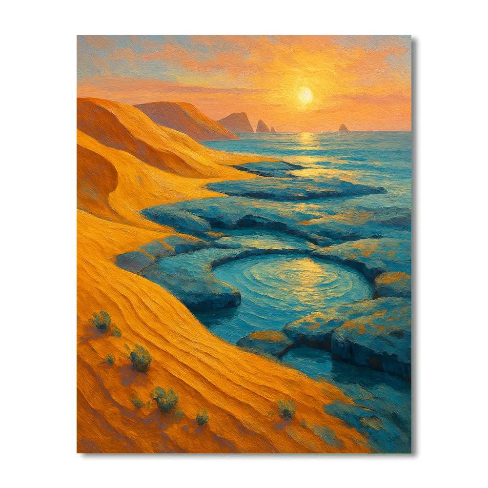 Sunrise Over The Saffron Dunes And Blue Rock Pools paint by color
