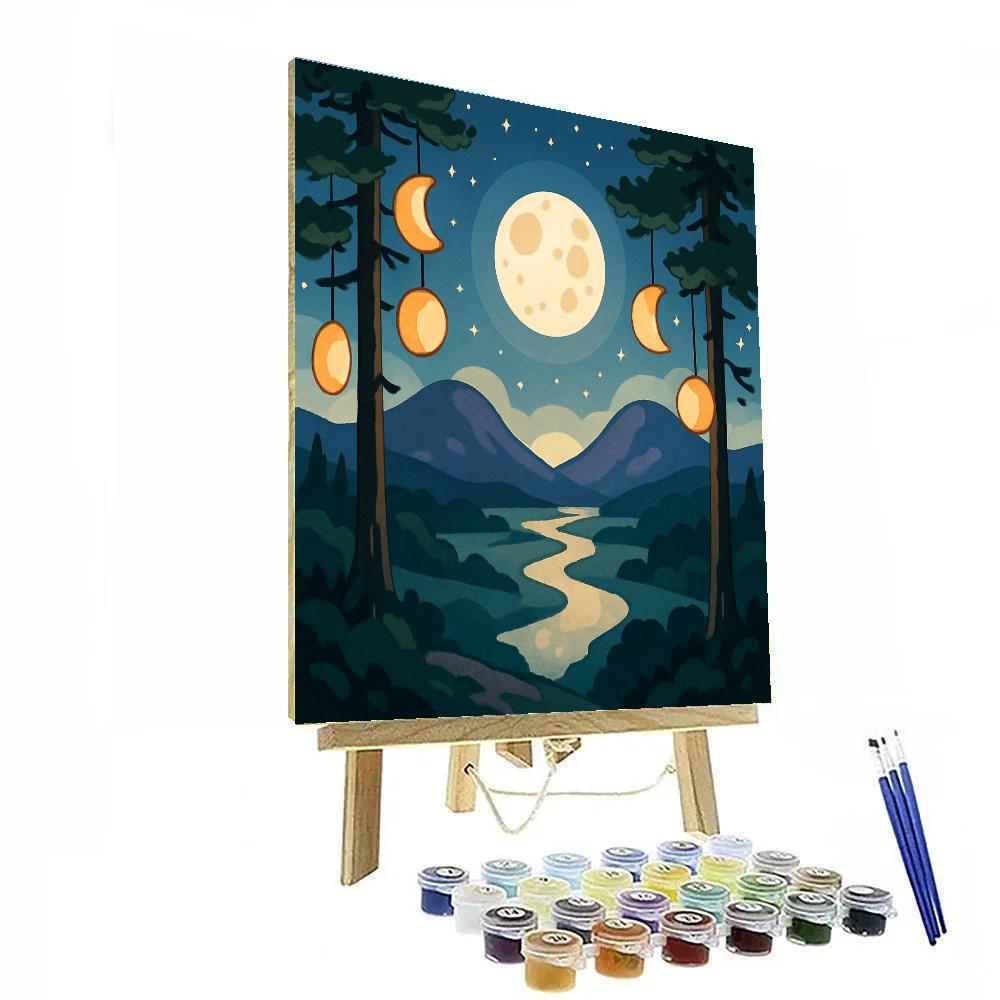 Valley Of Lantern Pines With Moon DIY paint by numbers