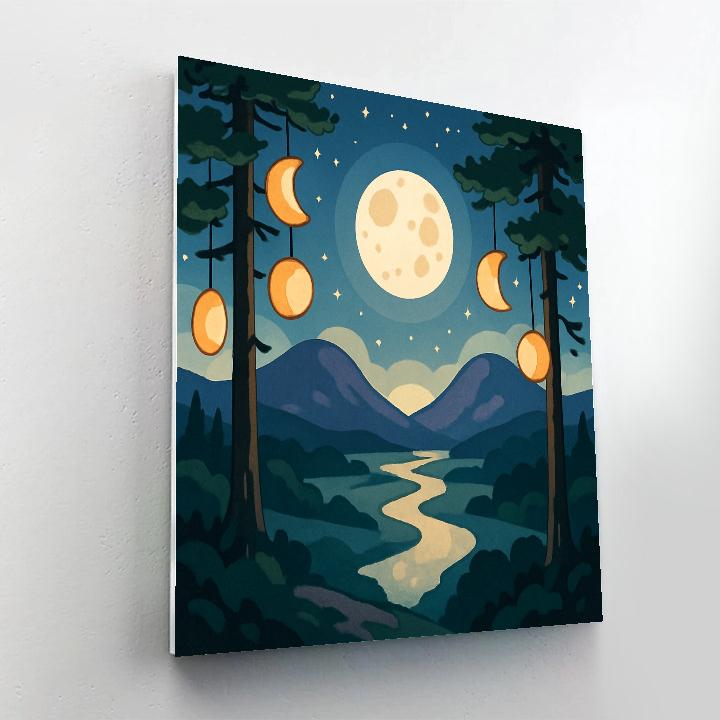 Valley Of Lantern Pines With Moon DIY paint by numbers