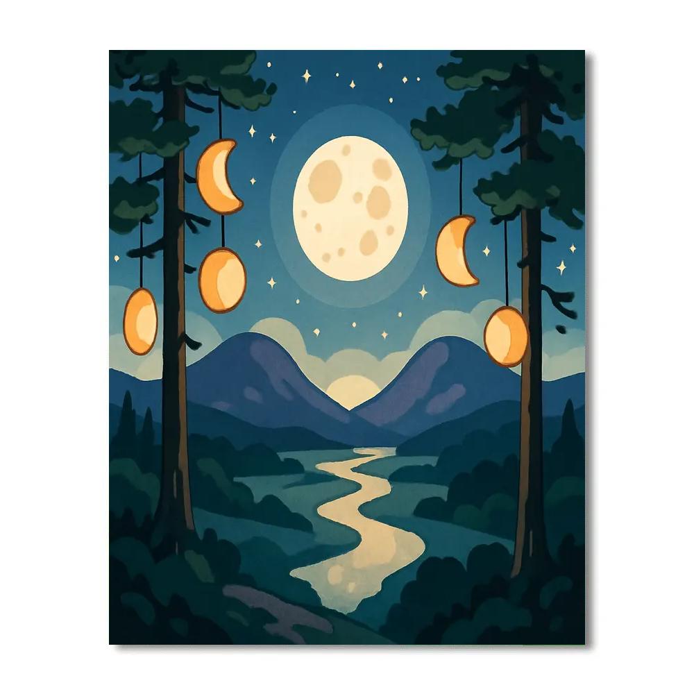 Valley Of Lantern Pines With Moon DIY paint by numbers