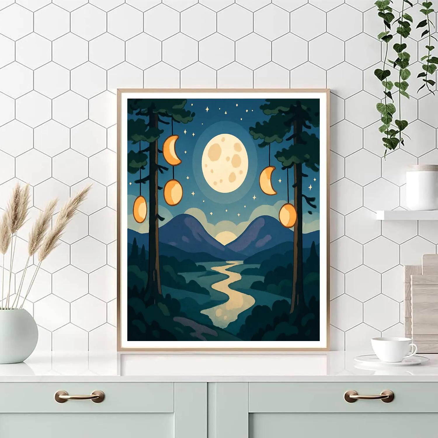 Valley Of Lantern Pines With Moon DIY paint by numbers