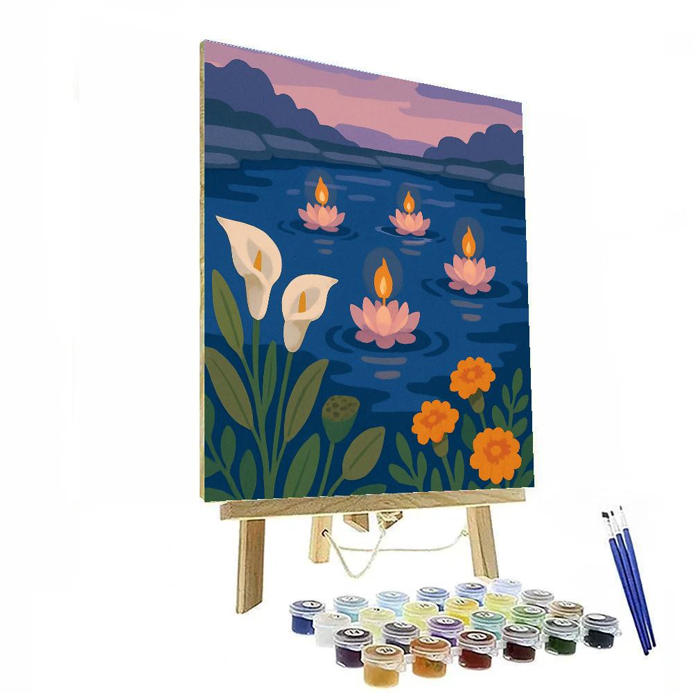 Riverbank Lanterns With Flowers painting number kit