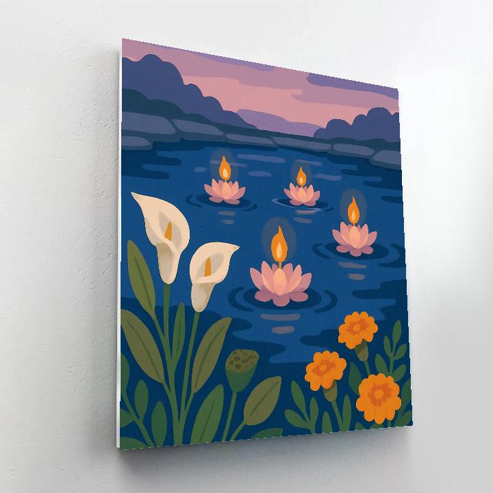Riverbank Lanterns With Flowers painting number kit