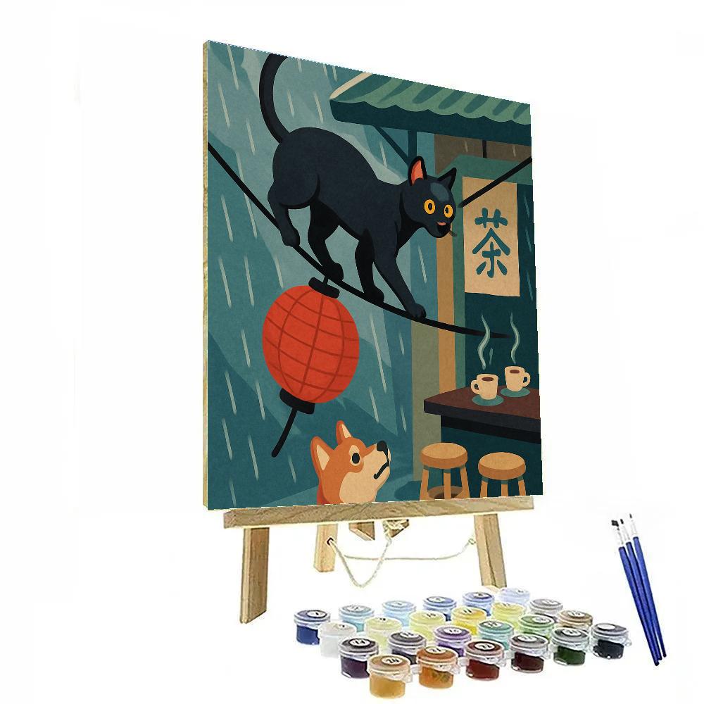 Teahouse Lanterns With Cat Acrobat Paint by numbers kits