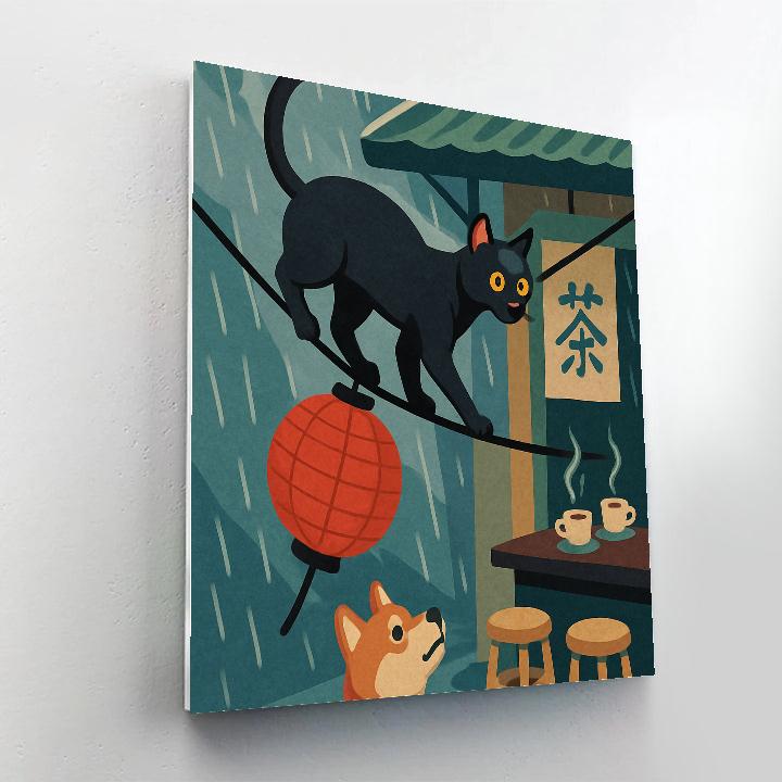 Teahouse Lanterns With Cat Acrobat Paint by numbers kits
