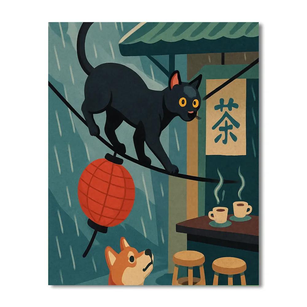 Teahouse Lanterns With Cat Acrobat Paint by numbers kits