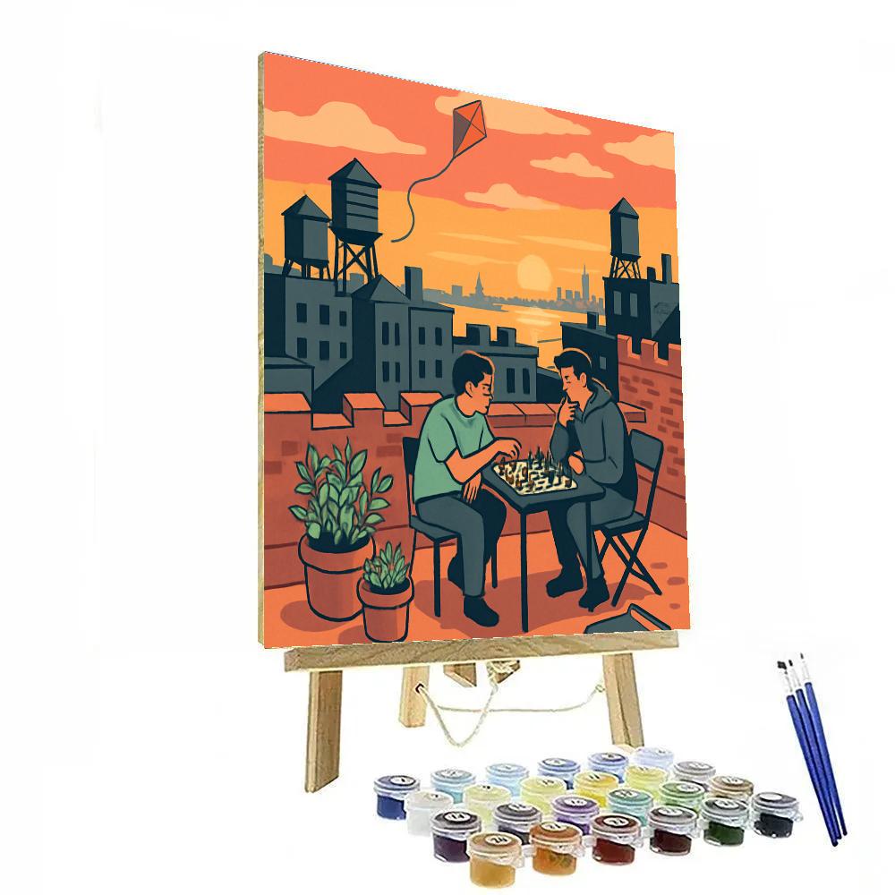 Rooftop Chess Over The Hudson In New York paint by number