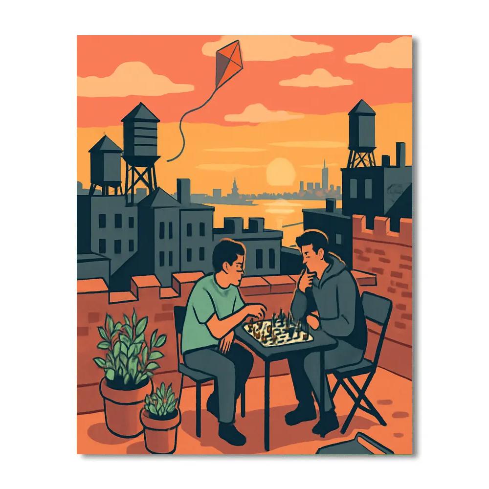 Rooftop Chess Over The Hudson In New York paint by number