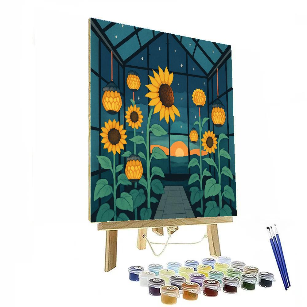 Midnight Glasshouse With Sunflower Lanterns Number painting