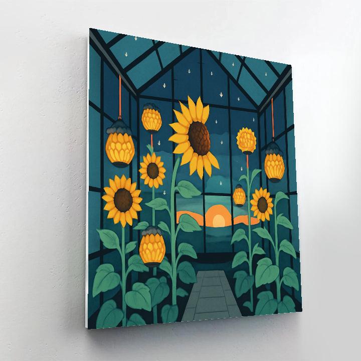 Midnight Glasshouse With Sunflower Lanterns Number painting