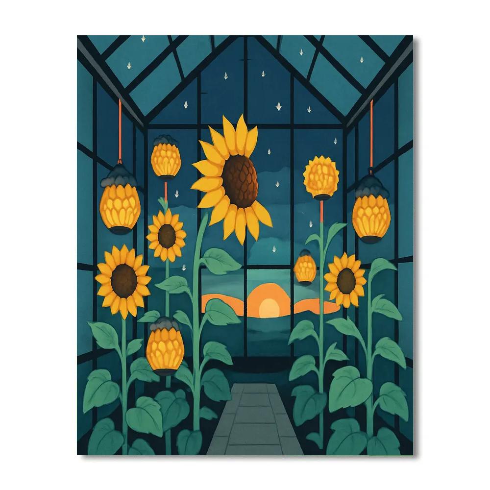 Midnight Glasshouse With Sunflower Lanterns Number painting