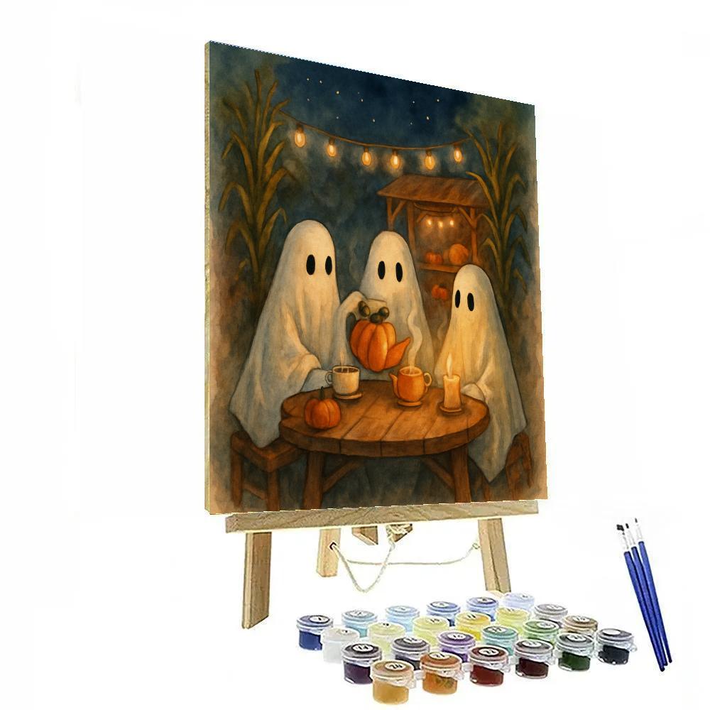 Teacup Ghosts In The Pumpkin Patch Cafe Number painting