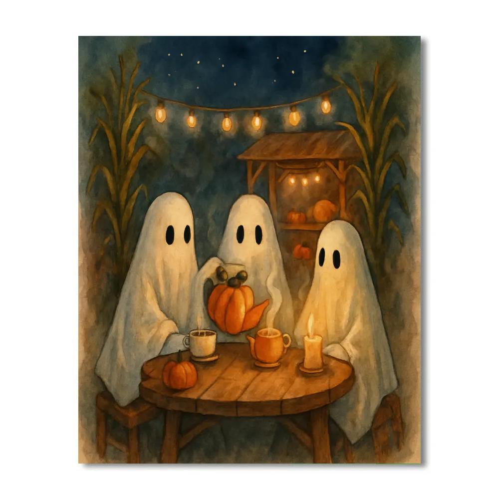 Teacup Ghosts In The Pumpkin Patch Cafe Number painting