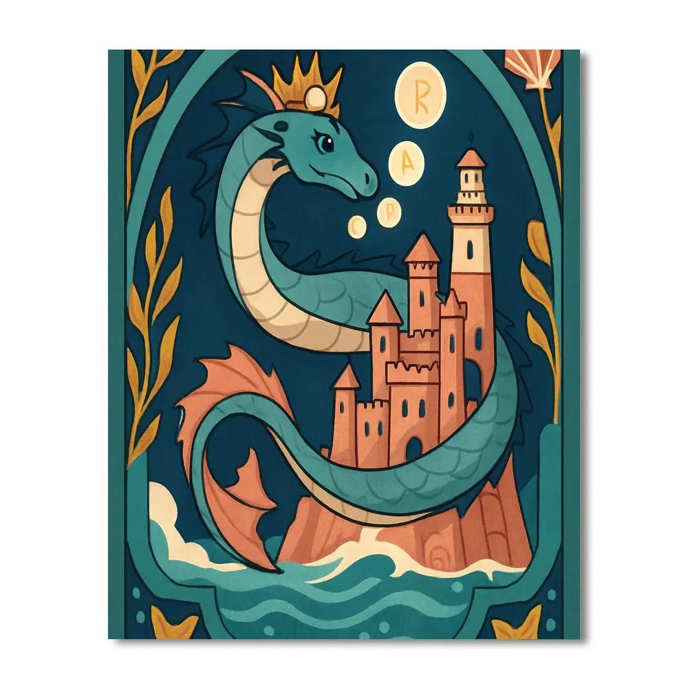 Fantasy-Crowned Tide Dragon And The Coral Citadel painting number kit