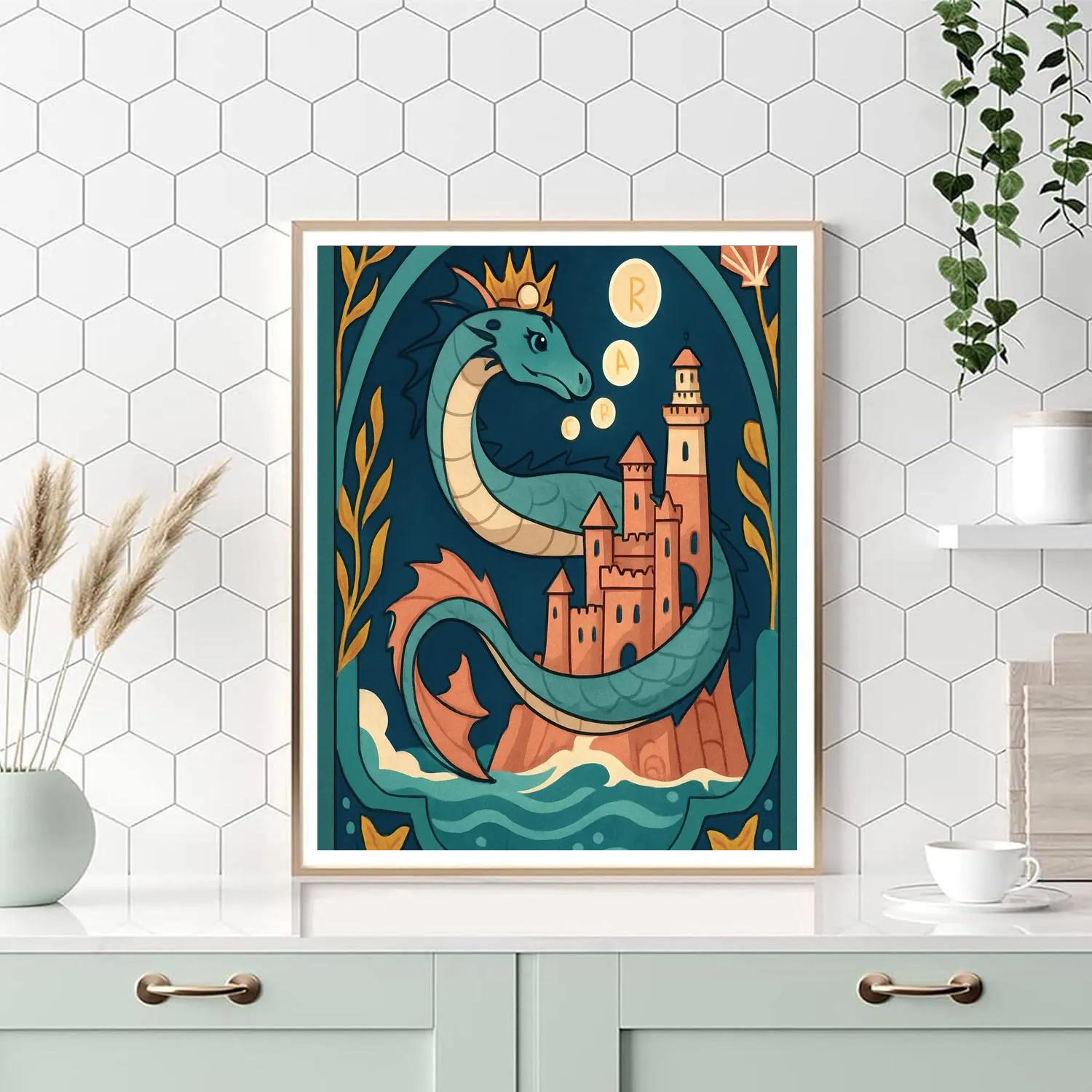 Fantasy-Crowned Tide Dragon And The Coral Citadel painting number kit