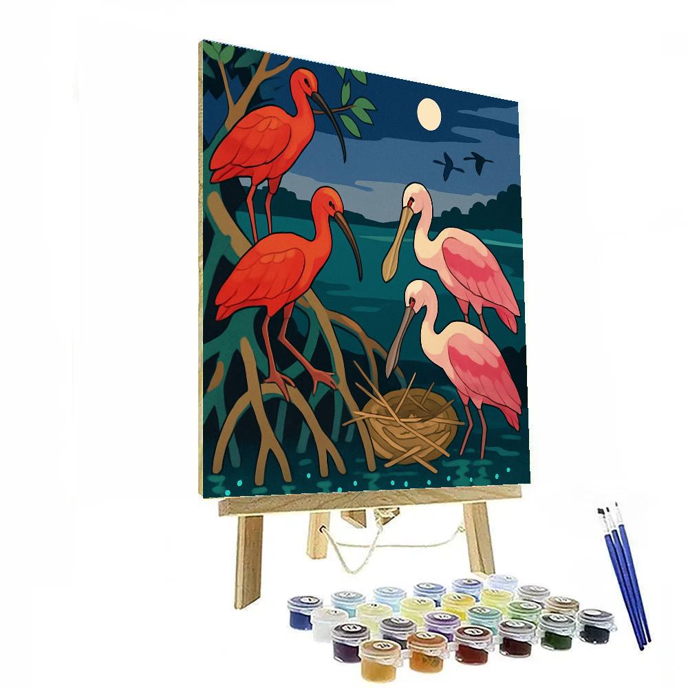 Lantern Lit Birds Of The Mangrove Rookery Number painting