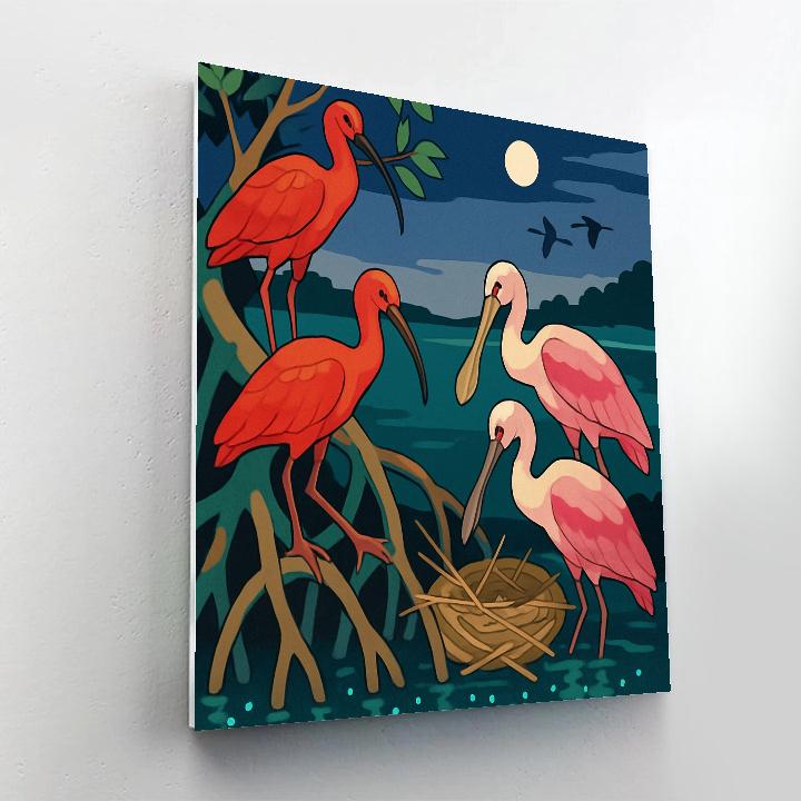 Lantern Lit Birds Of The Mangrove Rookery Number painting