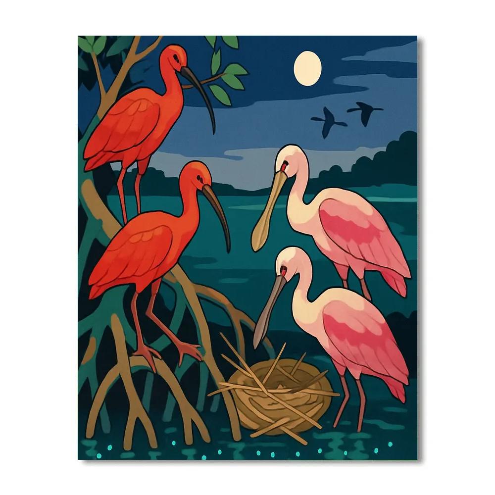 Lantern Lit Birds Of The Mangrove Rookery Number painting