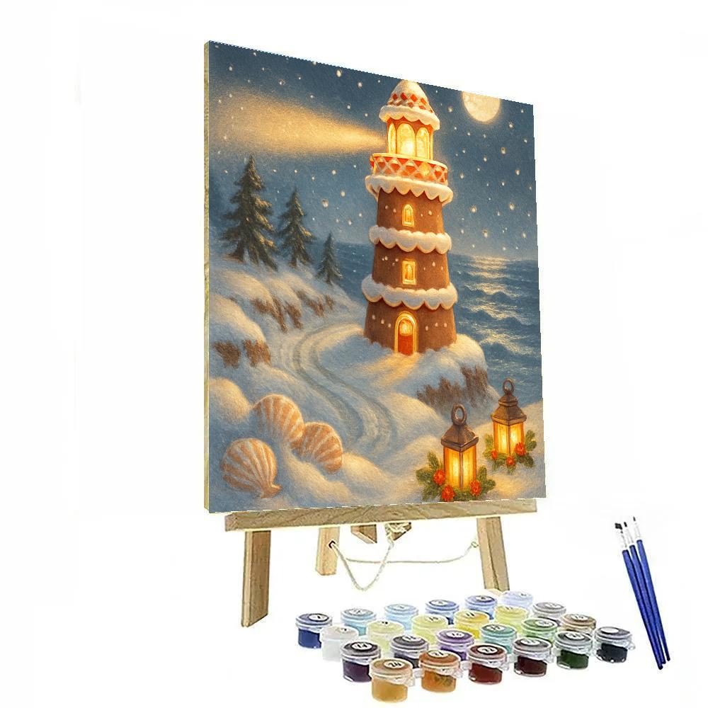 Midnight Gingerbread Lighthouse Number painting