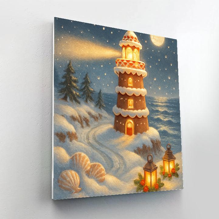 Midnight Gingerbread Lighthouse Number painting