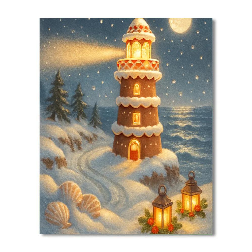 Midnight Gingerbread Lighthouse Number painting