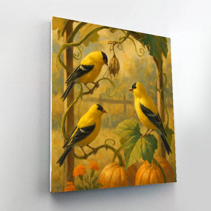 Sunwarmed Goldfinches On The Pumpkin Vine Arbor Number painting