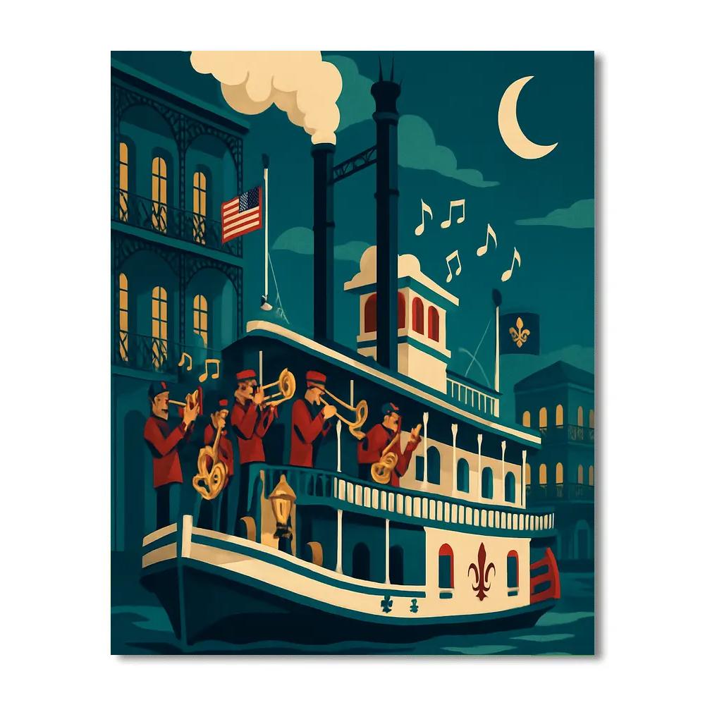 Neon Jazz Riverboat USA Nights Painting by numbers kit