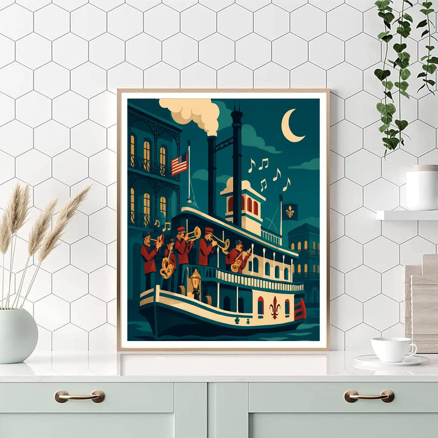 Neon Jazz Riverboat USA Nights Painting by numbers kit
