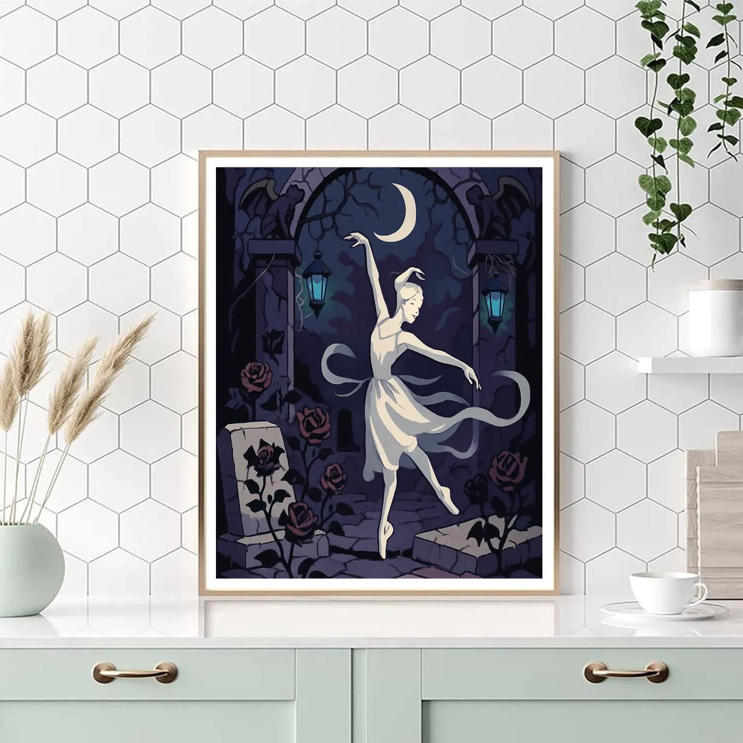 Moonlit Courtyard In Gothic Bloom Number painting