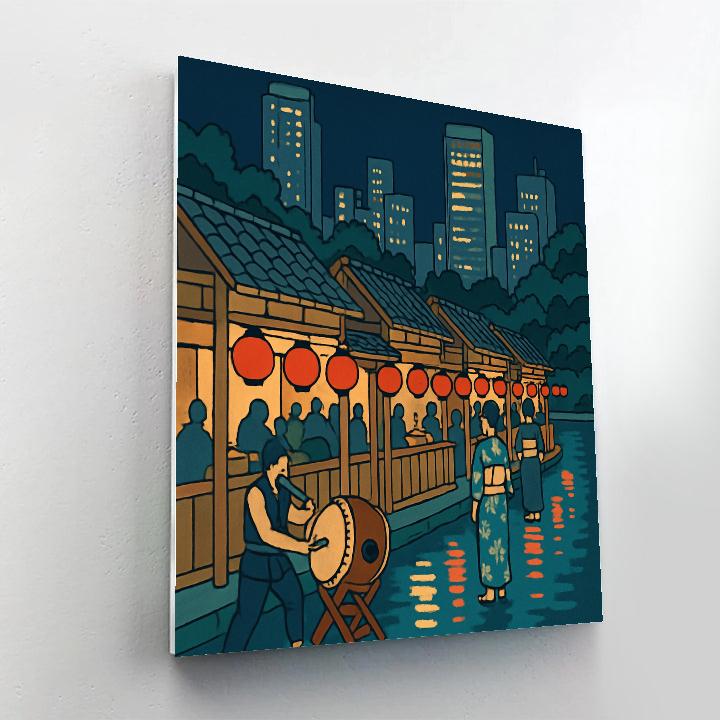 Neon Riverfront Japan Night Bazaar Number painting