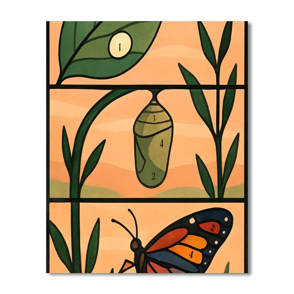 Stained Glass Butterfly Metamorphosis paint by numbers