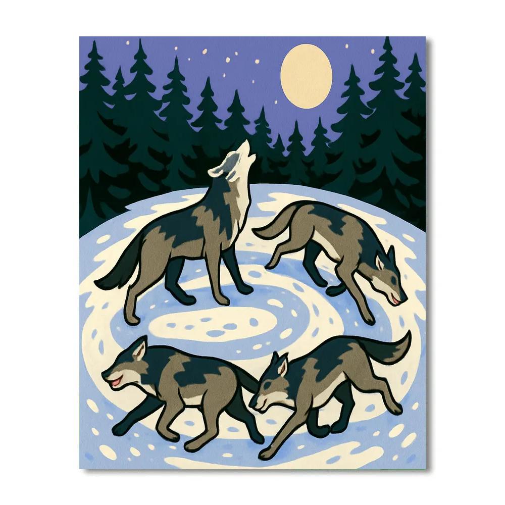 Pine Shadow Chorus With Wolf Paint by numbers art