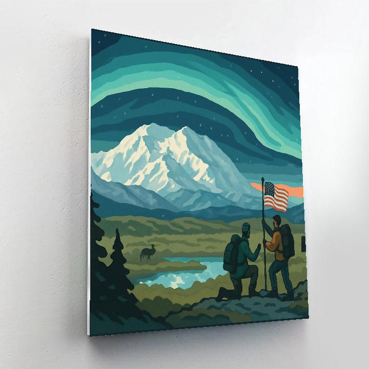 Denali Overlook With USA Aurora painting number kit