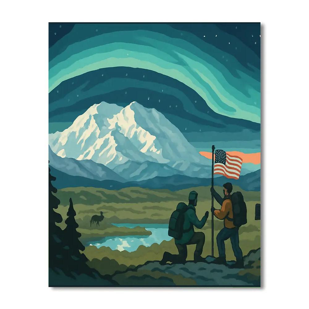 Denali Overlook With USA Aurora painting number kit