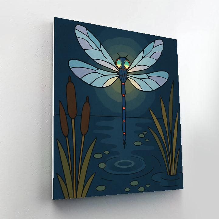 Dragonfly Lantern Over The Moonlit Marsh Number painting